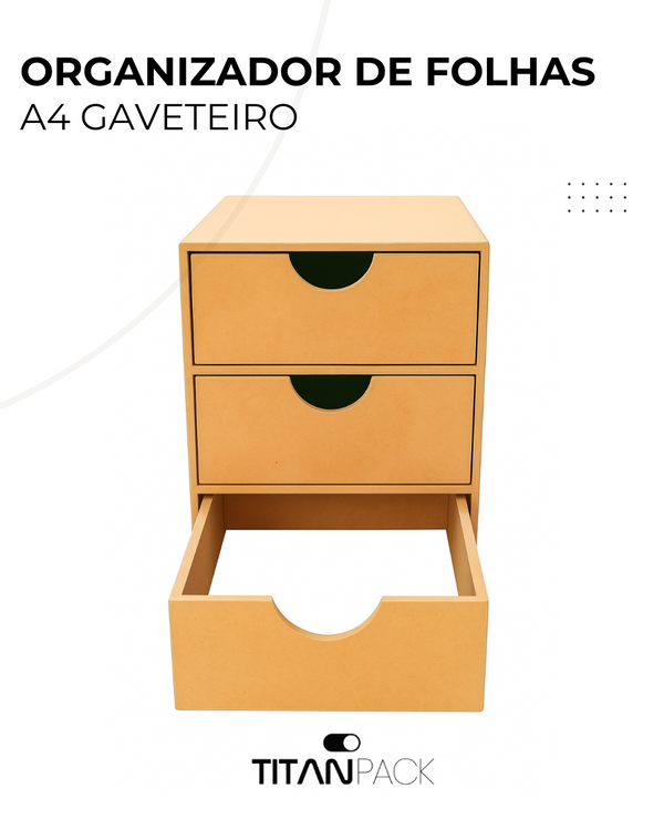 Organizador de Folhas A4 Gaveteiro 3 gavetas