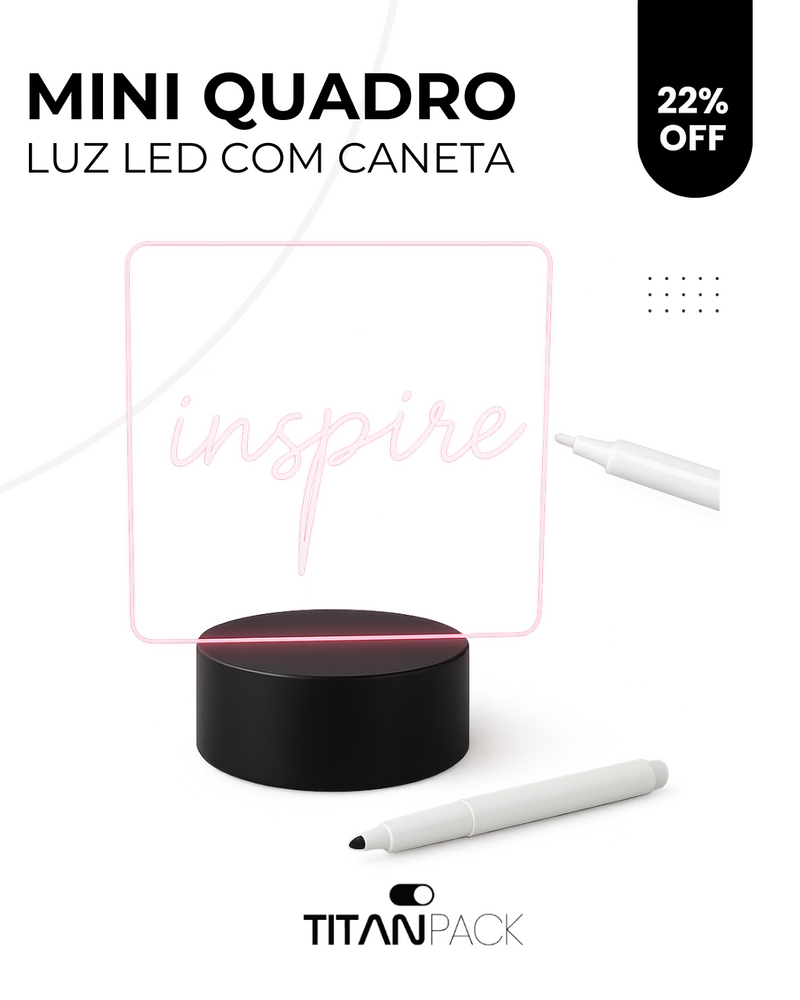 Mini quadro luz LED com caneta para escrever