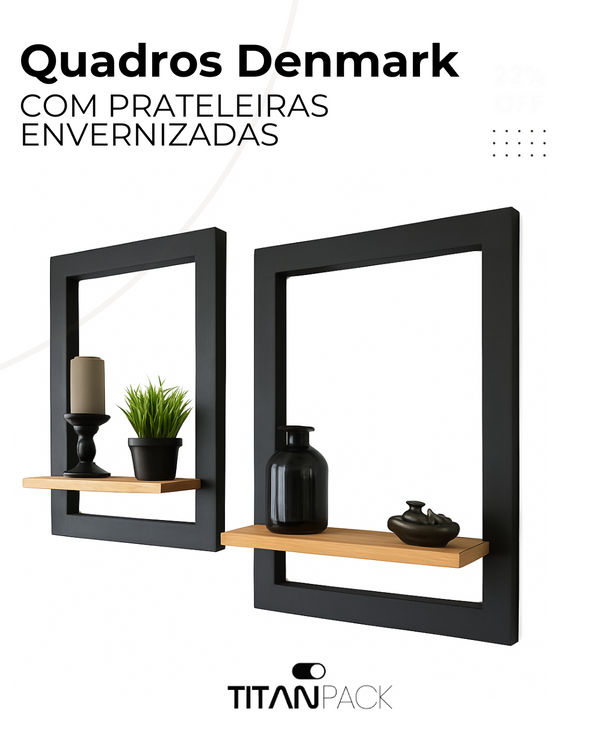 Quadros Denmark(2) com prateleiras envernizadas verniz escuro
