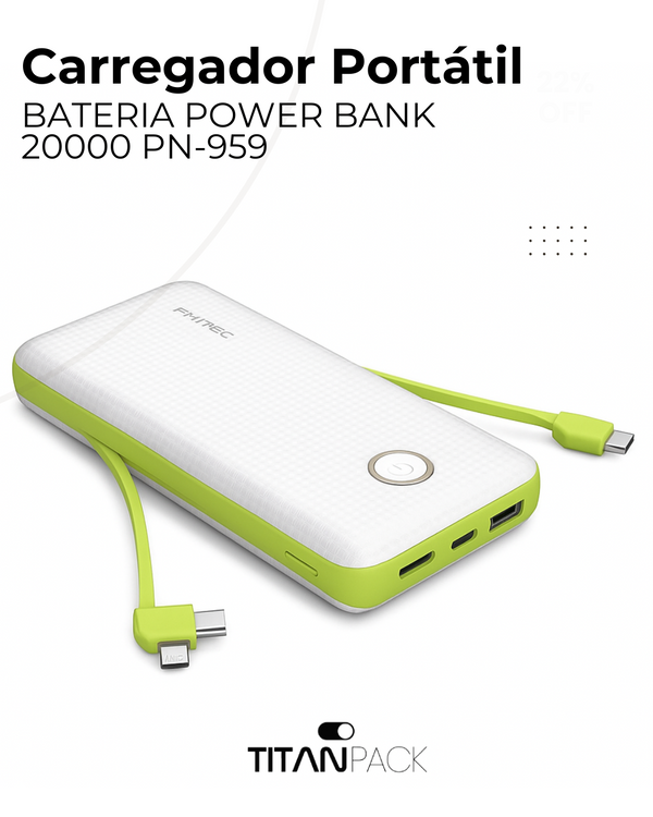 Carregador Portátil Bateria Power Bank 20000mah PN-959