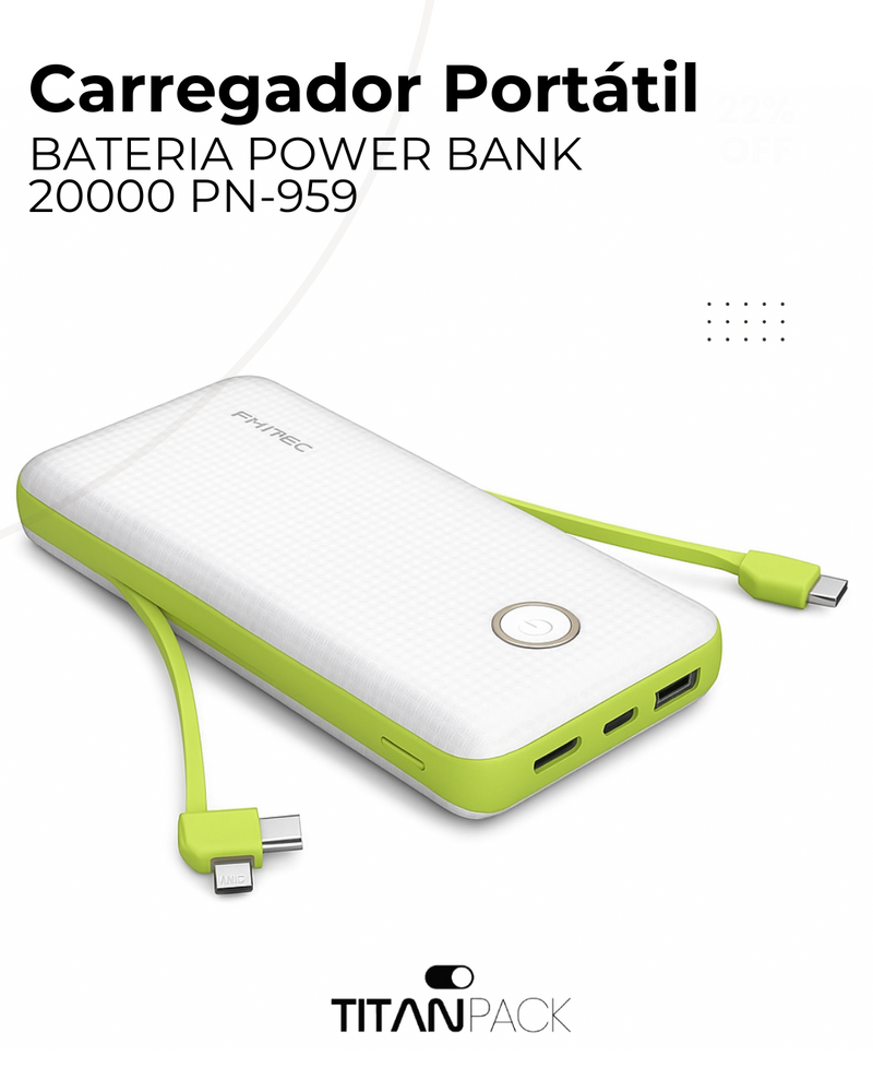 Carregador Portátil Bateria Power Bank 20000mah PN-959